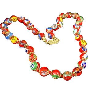 Vintage Murano Millefiori Glass Necklace Hand-Knotted Italian Art Jewelry Venice